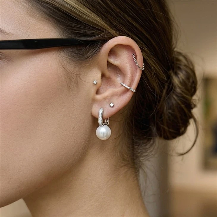 Baguette Pearl Hoops