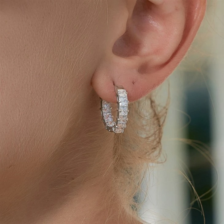 Shiny Cubic Zirconia Huggie Hoop Earrings factory