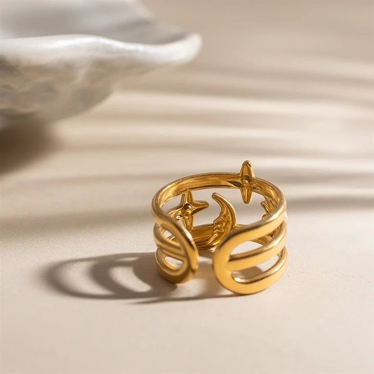 Sun Moon Star Layered Open Ring high quality